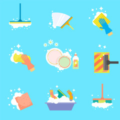 House cleaning. Vector icons in a flat style isolated on a white background.