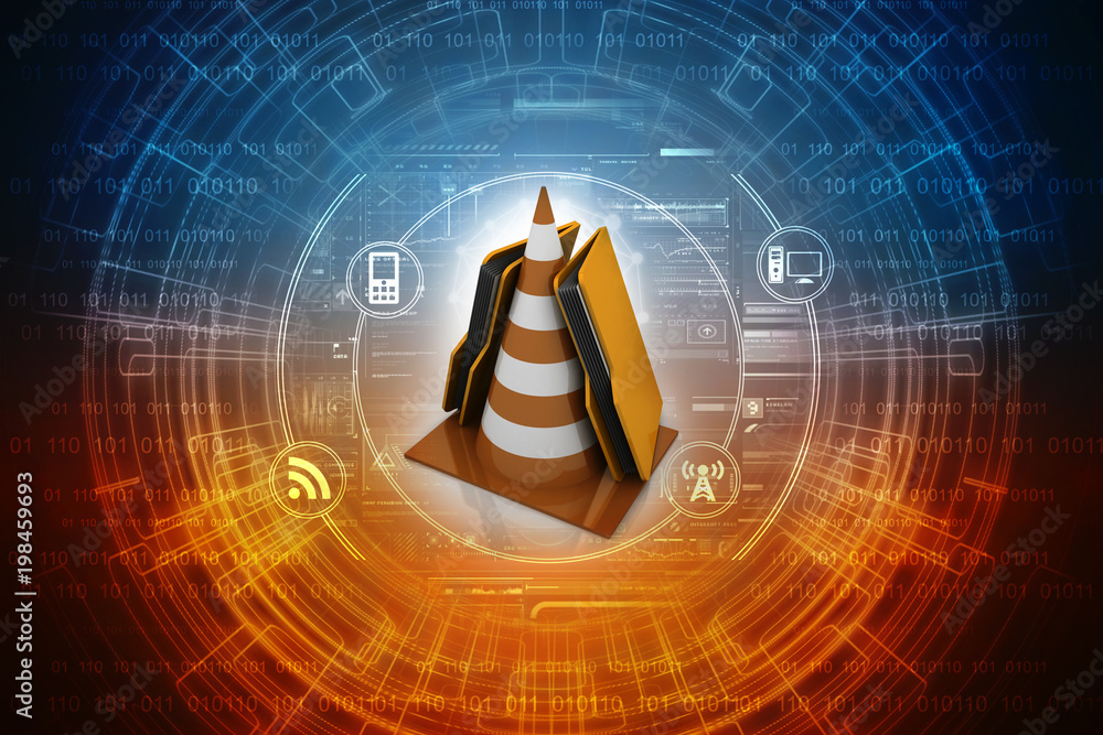Poster 3d rendering folder icon with traffic cones