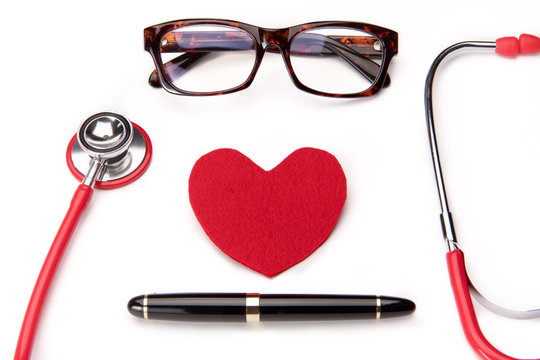 isolated stethoscope and red heart symbol, healthcare and medicine, healthy and insurance, world health day concept