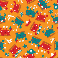 Vector seamless background pattern with funny crabs