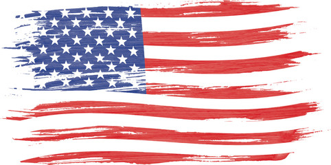 Obraz premium Art brush watercolor painting of USA flag blown in the wind isolated on white background.