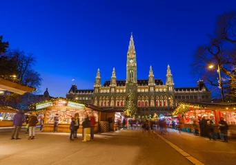 Deurstickers Christmas Market near City Hall in Vienna Austria © Nikolai Sorokin