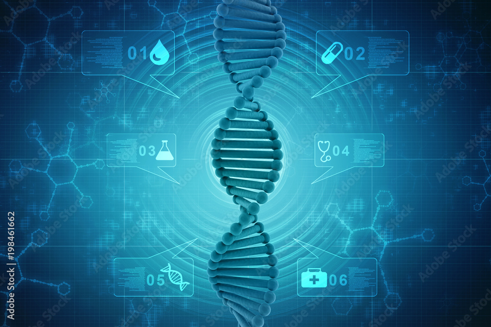 Poster 3d render of dna structure, abstract background