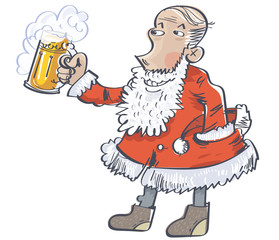 Santa Claus with a mug beer in his hand. Vector illustration isolated on white background