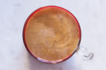 Coffee with milk, top view