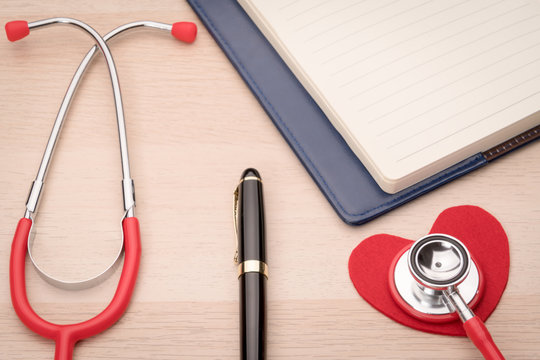 stethoscope and red heart symbol, healthcare and medicine, healthy and insurance, world health day concept