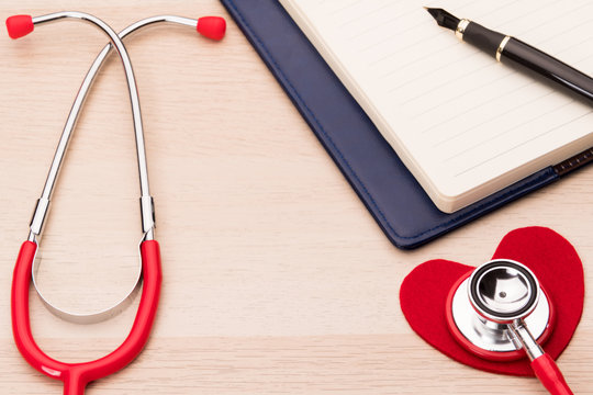 stethoscope and red heart symbol, healthcare and medicine, healthy and insurance, world health day concept