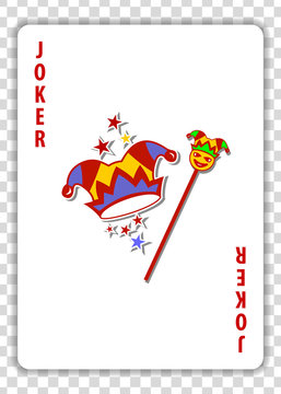 Joker playing card isolated on transparent background. Vector illustration.