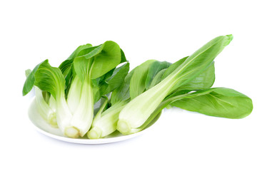 Baby vegetables Choy in white plate isolated on white background