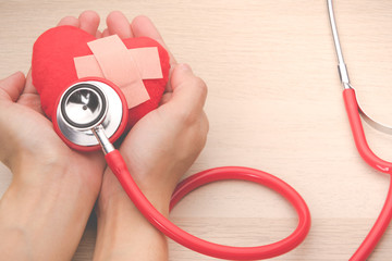 stethoscope and red heart symbol, healthcare and medicine, healthy and insurance, world health day...