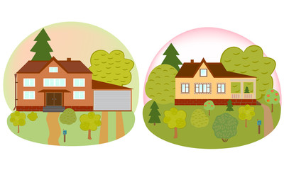 Obraz na płótnie Canvas Houses. Beautiful home. Detailed colored cottages. House and trees. Vector illustration
