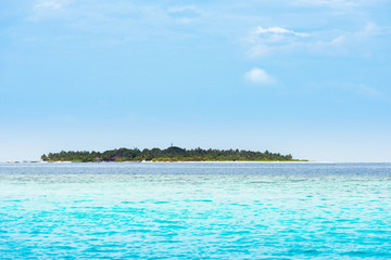 Naklejka na ściany i meble View of the tropical island of the Caribbean Sea, Maldives. Copy space for text.