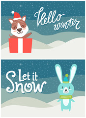 Hello Winter Let it Snow Bright Snowy Postcard