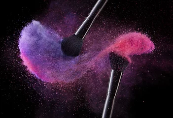 Poster Cosmetic Brushes And Explosion Colorful Powders. © puhhha