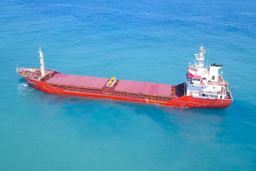 General cargo ship at sea - Aerial image
