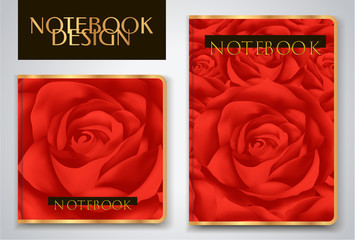 Cover designI of Notebook/ Planner with red roses. Vector illustration used for book cover, brochure, booklet