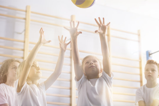 Active Children Playing Volleyball