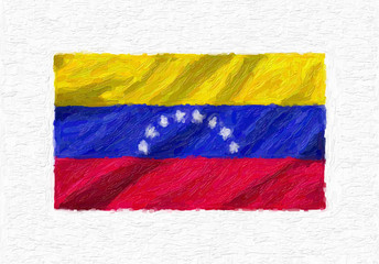 Venezuela hand painted waving national flag, oil paint isolated on white canvas, 3D illustration.