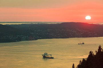 Fototapeta premium landscape sunset scenery, norway fjord