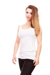 Fototapeta premium Portrait of young teenager woman with long brown hair