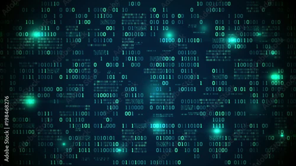 Aufkleber Abstract futuristic electronic circuit board with binary code, neural network and big data - an element of artificial intelligence, matrix background with digits, seamless loop