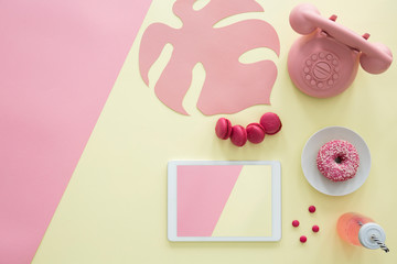 Tablet mock-up on yellow surface