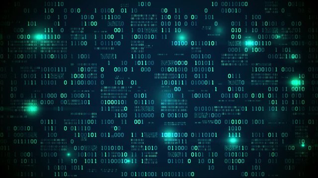 Abstract futuristic electronic circuit board with binary code, neural network and big data - an element of artificial intelligence, matrix background with digits, seamless loop