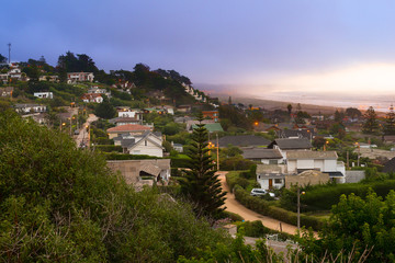 Obraz premium Panoramic view of the wealthy beach town of Santo Domingo, V Region, Chile