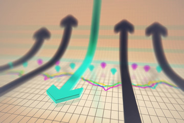 Financial statistics chart with arrows, arrows in opposite directions, career failure and bankruptcy