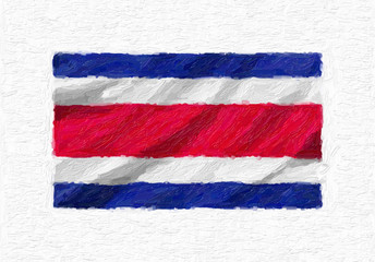 Costa Rica hand painted waving national flag, oil paint isolated on white canvas, 3D illustration.