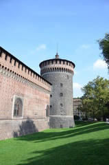 Fototapeta na wymiar Architectural detail of the facade of the Castle of Sforza