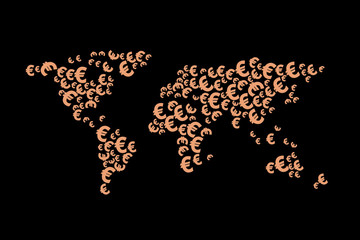 World map composed of currency symbols, global finance,euro