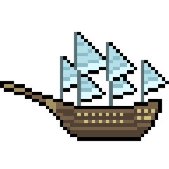 vector pixel art sail ship
