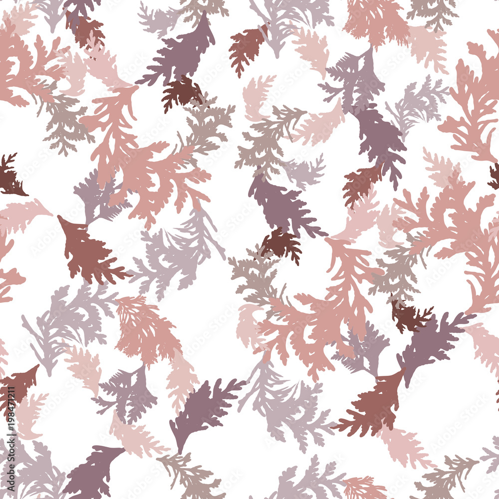 Poster botanical vector seamless pattern with thuja branches and twigs