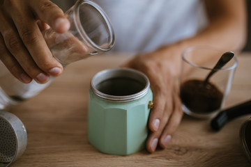 Preparing Coffee In A Moka Pot