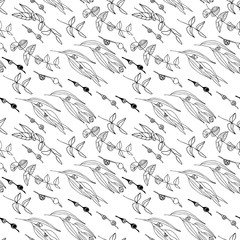 Eucalyptus leaves and berries vector seamless pattern.