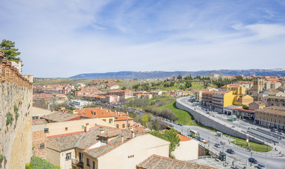 Fototapeta na wymiar aerial views of the Spanish city of Segovia. Ancient Roman and medieval city