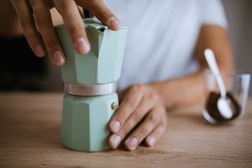 Preparing Coffee In A Moka Pot