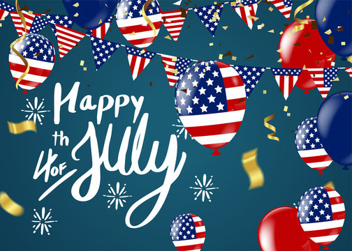 Fourth of July. 4th of July holiday banner. USA Independence Day banner for sale, discount, advertisement, Balloons Flag USA