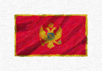 Montenegro hand painted waving national flag, oil paint isolated on white canvas, 3D illustration.
