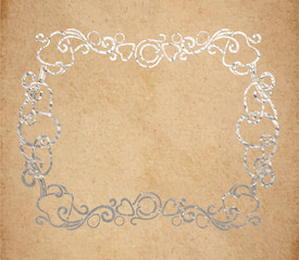 Vintage old paper texture with silver ink decorative ornate frame