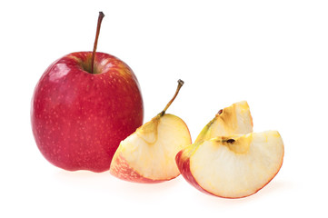 Red apple whole and slice part isolated on white background