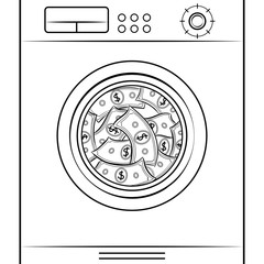 Washing machine laundering dollars coloring book