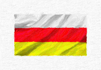 North Ossetia-Alania Islands hand painted waving national flag, oil paint isolated on white canvas, 3D illustration.