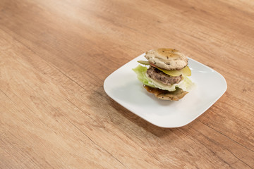 Champignon burger on plate. - 198473830
