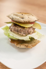 Champignon burger on plate. - 198473833