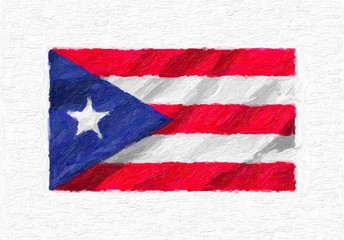 Puerto Rico hand painted waving national flag, oil paint isolated on white canvas, 3D illustration.