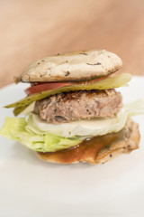 Champignon burger on plate. - 198473848