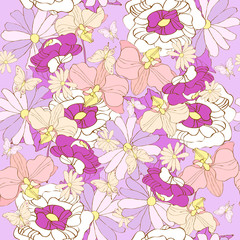 beautiful pink flowers , on a white, pattern