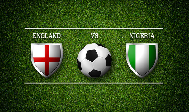 Football Match Schedule, England Vs Nigeria, Flags Of Countries And Soccer Ball - 3D Rendering